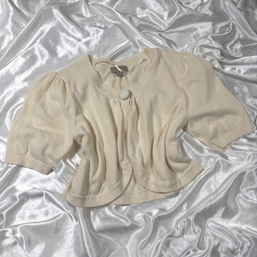 y2k Cardigan Cream Excellent Kim Rogers Petite Puff Sleeve Cotton Shrug Shrug